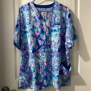 Blue and Purple Heart Tie dye scrub top